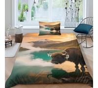 EMYXPAQM Housse De Couette Bison d'europe Microfibre Ultra-Douce Parure De Lit Motif Lac 3D avec Fermeture Éclair & Taies d'oreiller pour Adulte Enfant Single(135x200cm)