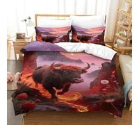 EMYXPAQM Housse De Couette Bison d'europe Microfibre Ultra-Douce Parure De Lit Motif Lave 3D avec Fermeture Éclair & Taies d'oreiller Cadeau Fête Anniversaire Super King(260x220cm)