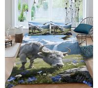 EMYXPAQM Housse De Couette Bison d'europe Microfibre Ultra-Douce Parure De Lit Motif Prairie 3D avec Fermeture Éclair & Taie d'oreiller pour Enfant Fille King(220x240cm)