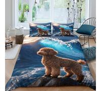 EMYXPAQM Housse De Couette Caniche Microfibre Ultra-Douce 3D Parure De Lit Imprimé Récif Vagues avec Fermeture Éclair & Taies d'oreiller pour Garçons, Adolescents Double（200x200cm）