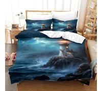 EMYXPAQM Housse De Couette Chat Devon Rex Microfibre Ultra-Douce 3D Parure De Lit Imprimée Falaise Phare avec Fermeture Éclair & Taie d'oreiller pour Adultes Enfants Filles Super King（260x220cm）