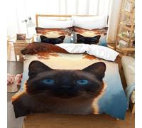 EMYXPAQM Housse De Couette Chat Siamois Microfibre Ultra-Douce 3D Parure De Lit Imprimé Feuilles Orange avec Fermeture Éclair & Taie d'oreiller Cadeau Fête Anniversaire Super King（260x220cm）