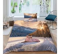 EMYXPAQM Housse De Couette Chat Sphynx Microfibre 3D Parure De Lit Imprimée Snowy Bois avec Fermeture Éclair & Taie d'oreiller pour Enfant Fille Single（135x200cm）