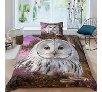 EMYXPAQM Housse De Couette Chouette Effraie Microfibre Ultra Douce Parure De Lit Imprimée Chêne avec Taies d'oreiller pour Étudiants Et Jeunes Adultes Single（135x200cm）