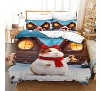 EMYXPAQM Housse De Couette Cochon d'Inde Microfibre 3D Parure De Lit Imprimée Log Cabin Scène Enneigée avec Fermeture Éclair & Taie d'oreiller pour Enfant Fille Single（140x200cm）