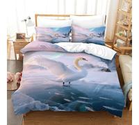 EMYXPAQM Housse De Couette Cygne Blanc Microfibre Ultra-Douce Parure De Lit Imprimée Glacier 3D avec Fermeture Éclair & Taies d'oreiller pour Adultes Enfants Filles Super King(260x220cm)