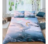 EMYXPAQM Housse De Couette Cygne Blanc Microfibre Ultra-Douce Parure De Lit Motif Glacier 3D avec Fermeture Éclair & Taie d'oreiller pour Garçons, Adolescents King(220x240cm)