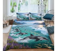 EMYXPAQM Housse De Couette Dauphin Microfibre Ultra-Douce Parure De Lit Imprimée Détroit Glaciaire 3D avec Fermeture Éclair & Taies d'oreiller pour Adultes Enfants Filles Double(200x200cm)