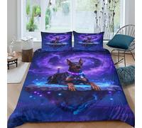 EMYXPAQM Housse De Couette Dobermann Microfibre Ultra-Douce 3D Parure De Lit Motif Île Flottante avec Fermeture Éclair & Taie d'oreiller pour Enfant Fille King（220x240cm）