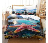 EMYXPAQM Housse De Couette Étoile de Mer Microfibre Ultra Doux Parure De Lit Impression 3D Source Chaude avec Fermeture Éclair & Taies d'oreiller pour Adulte Enfant Single（140x200cm）