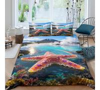 EMYXPAQM Housse De Couette Étoile de Mer Microfibre Ultra Doux Parure De Lit Impression 3D Source Chaude avec Fermeture Éclair & Taies d'oreiller pour Adultes Enfants Filles King（220x240cm）