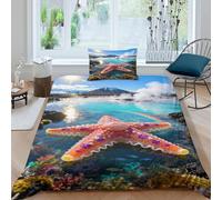 EMYXPAQM Housse De Couette Étoile de Mer Microfibre Ultra Doux Parure De Lit Impression 3D Source Chaude avec Fermeture Éclair & Taies d'oreiller pour Garçons, Adolescents Single（135x200cm）