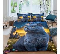 EMYXPAQM Housse De Couette Exotic Chat à Poil Court Microfibre Ultra-Douce 3D Parure De Lit Motif Canyon Nébuleuse avec Fermeture Éclair & Taies d'oreiller Cadeau Fête Anniversaire King（220x240cm）