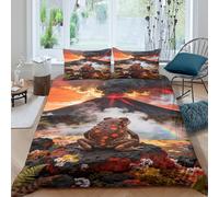 EMYXPAQM Housse De Couette Grenouille Microfibre Ultra Doux Parure De Lit Impression 3D Source Chaude Volcanique avec Fermeture Éclair & Taies d'oreiller pour Adultes Enfants Filles King（220x240cm）