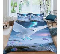 EMYXPAQM Housse De Couette Harfang des Neiges Microfibre Parure De Lit Impression 3D Toundra Arctique avec Fermeture Éclair & Taies d'oreiller pour Enfants Garçons Filles Double（200x200cm）