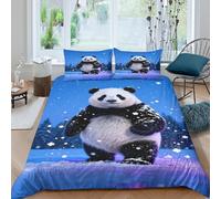 EMYXPAQM Housse De Couette Panda Géant Microfibre Ultra-Douce 3D Parure De Lit Imprimée Forêt Enneigée avec Fermeture Éclair & Taies d'oreiller pour Adulte Enfant Double（200x200cm）