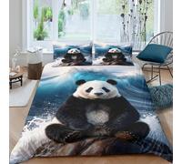 EMYXPAQM Housse De Couette Panda Géant Microfibre Ultra-Douce 3D Parure De Lit Imprimée Récif Vagues avec Fermeture Éclair & Taies d'oreiller pour Enfants Garçons Filles Double（200x200cm）