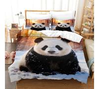 EMYXPAQM Housse De Couette Panda Microfibre Ultra-Douce 3D Parure De Lit Imprimée Champ Neige Soleil Chaud avec Fermeture Éclair & Taie d'oreiller Cadeau Fête Anniversaire Super King（260x220cm）