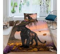 EMYXPAQM Housse De Couette Panthère Noire Microfibre Ultra Douce Parure De Lit Imprimée Chêne avec Taies d'oreiller Adapté pour Chambres d'enfants Et D'adolescents Single（135x200cm）