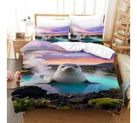 EMYXPAQM Housse De Couette Phoque Microfibre Ultra Doux Parure De Lit 3D Source Chaude avec Fermeture Éclair & Taie d'oreiller pour Enfant Fille Single（140x200cm）