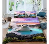 EMYXPAQM Housse De Couette Phoque Microfibre Ultra Doux Parure De Lit 3D Source Chaude avec Fermeture Éclair & Taie d'oreiller pour Enfants Garçons Filles King（220x240cm）