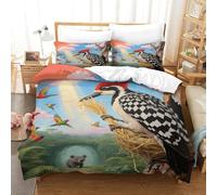 EMYXPAQM Housse De Couette Pic Épeiche Microfibre Ultra-Douce Parure De Lit Imprimée Oiseaux Font Leur Nid 3D avec Fermeture Éclair & Taies d'oreiller pour Garçons, Adolescents Super King(260x220cm)