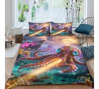 EMYXPAQM Housse De Couette Pieuvre Microfibre Parure De Lit 3D Ruines de la Cité Corallienne avec Fermeture Éclair & Taie d'oreiller pour Adultes Enfants Filles King(220x240cm)