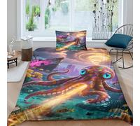 EMYXPAQM Housse De Couette Pieuvre Microfibre Parure De Lit 3D Ruines de la Cité Corallienne avec Fermeture Éclair & Taie d'oreiller Cadeau Fête Anniversaire Single(135x200cm)
