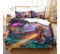 EMYXPAQM Housse De Couette Pieuvre Microfibre Parure De Lit Impression 3D Ruines de la Cité Corallienne avec Fermeture Éclair & Taie d'oreiller pour Enfants Garçons Filles Super King(260x220cm)