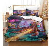 EMYXPAQM Housse De Couette Pieuvre Microfibre Parure De Lit Impression 3D Ruines de la Cité Corallienne avec Fermeture Éclair & Taies d'oreiller pour Adultes Enfants Filles Single(140x200cm)