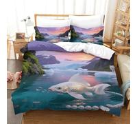 EMYXPAQM Housse De Couette Poisson Rouge Blanc Microfibre Ultra-Douce Parure De Lit Motif Glacier 3D avec Fermeture Éclair & Taie d'oreiller pour Adulte Enfant Super King(260x220cm)