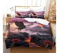 EMYXPAQM Housse De Couette Pygargue à Tête Blanche Microfibre Ultra-Douce Parure De Lit Imprimée Volcan 3D avec Fermeture Éclair & Taies d'oreiller Cadeau Fête Anniversaire Super King(260x220cm)