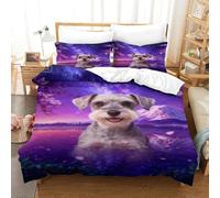 EMYXPAQM Housse De Couette Schnauzer Nain Microfibre 3D Parure De Lit Imprimé Montagne Enneigée avec Fermeture Éclair & Taies d'oreiller pour Adultes Enfants Filles Single（140x200cm）