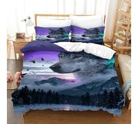 EMYXPAQM Housse De Couette Tête de Loup Microfibre Parure De Lit Impression 3D Ice Neige Montagnes avec Fermeture Éclair & Taies d'oreiller pour Garçons, Adolescents Super King(260x220cm)