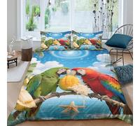 EMYXPAQM Housse De Couette Une Paire de Perroquets Microfibre Parure De Lit 3D Paradis Tropical avec Fermeture Éclair & Taie d'oreiller pour Adultes Enfants Filles Double（200x200cm）