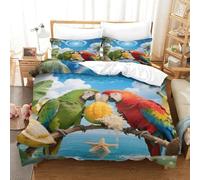 EMYXPAQM Housse De Couette Une Paire de Perroquets Microfibre Parure De Lit Impression 3D Paradis Tropical avec Fermeture Éclair & Taies d'oreiller pour Adultes Enfants Filles Super King（260x220cm）