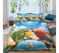 EMYXPAQM Housse De Couette Une Paire de Perroquets Microfibre Parure De Lit Impression 3D Paradis Tropical avec Fermeture Éclair & Taies d'oreiller pour Garçons, Adolescents King（220x240cm）