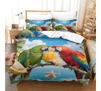 EMYXPAQM Housse De Couette Une Paire de Perroquets Microfibre Parure De Lit Impression 3D Paradis Tropical avec Fermeture Éclair & Taies d'oreiller pour Enfants Garçons Filles Single（140x200cm）