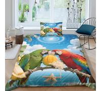 EMYXPAQM Housse De Couette Une Paire de Perroquets Microfibre Parure De Lit Impression 3D Paradis Tropical avec Fermeture Éclair & Taie d'oreiller Cadeau Fête Anniversaire Single（135x200cm）