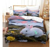 EMYXPAQM Housse De Couette White Lièvre d'europe Microfibre Ultra-Douce Parure De Lit Imprimée Glacier 3D avec Fermeture Éclair & Taies d'oreiller pour Adultes Enfants Filles Single(140x200cm)
