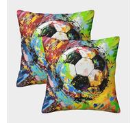 EMYXPAQM Housse De Coussin Ballon de Foot Graffiti Coloré 2er Set - Taie d'oreiller Polyester Imprimée, Fermeture Éclair Cachée - Canapé/Maison 45x45cm