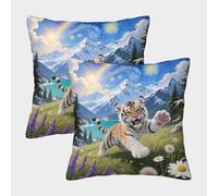 EMYXPAQM Housse De Coussin Bébé Tigre Lot De 2, Polyester Doux Housse De Coussin pour Canapé Fermeture Éclair Invisible, Taies d'oreiller Carrées pour Lit Chambre Salon Canapé Chaise Voiture, 40x40cm