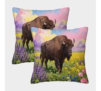 EMYXPAQM Housse De Coussin Bison Europe Lot De 2, Microfibre Douce Housses De Coussin pour Canapé Taies d'oreiller Carrées pour Chambre Salon Lit Fauteuil 50x50cm