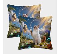 EMYXPAQM Housse De Coussin Chat Birman Lot De 2, Polyester Doux Housses De Coussin De Canapé Décoratif Taie d'oreiller pour Salon Chambre Fauteuil Lit 50x50cm