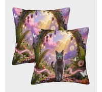 EMYXPAQM Housse De Coussin Chat Bleu Russe Lot De 2, Polyester Doux Housses De Coussin De Canapé Décoratif Taie d'oreiller pour Salon Chambre Fauteuil Lit 50x50cm