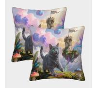 EMYXPAQM Housse De Coussin Chat Bleu Russe Lot De 2, Polyester Doux Housses De Coussin De Canapé Décoratif Taie d'oreiller pour Salon Chambre Fauteuil Lit 50x50cm