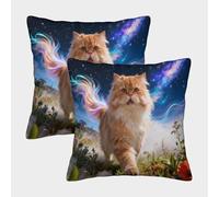 EMYXPAQM Housse De Coussin Chat Persan Lot De 2, Polyester Doux Housses De Coussin De Canapé Décoratif Taie d'oreiller pour Salon Chambre Fauteuil Lit 40x40cm