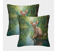 EMYXPAQM Housse De Coussin Chat sans Poils Lot De 2, Polyester Doux Housses De Coussin De Canapé Taies d'oreiller Carrées pour Terrasse/Balcon Canapé D'Extérieur 40x40cm