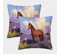 EMYXPAQM Housse De Coussin Cheval Lot De 2, Polyester Doux Housses De Coussin De Canapé Décoratif Taie d'oreiller pour Salon Chambre Fauteuil Lit 45x45cm