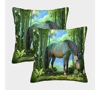 EMYXPAQM Housse De Coussin Cheval Lot De 2, Polyester Doux Housses De Coussin De Canapé Décoratif Taie d'oreiller pour Salon Chambre Fauteuil Lit 50x50cm